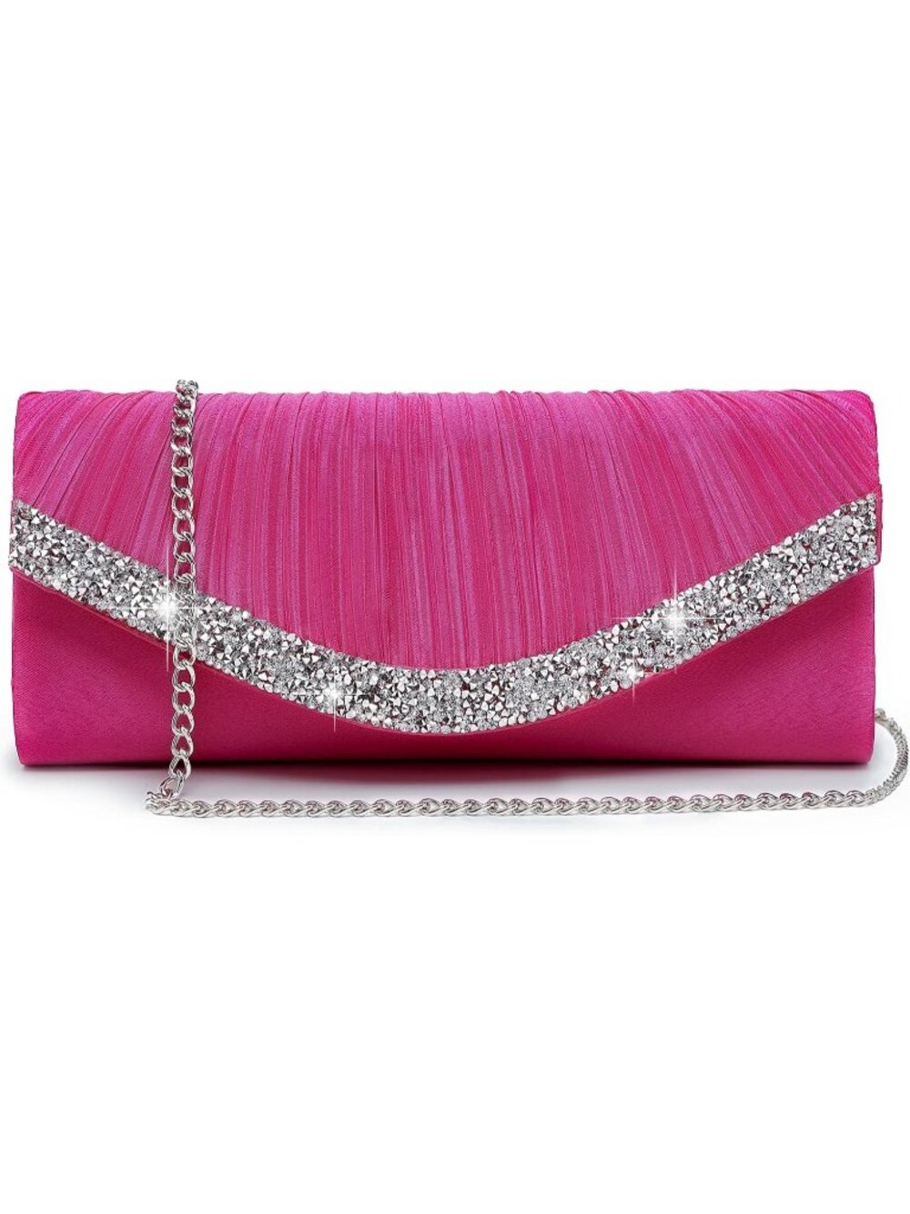 Women's Fuchsia Rhinestone Evening Clutch Purse Formal Hand Bag Prom Party Bag